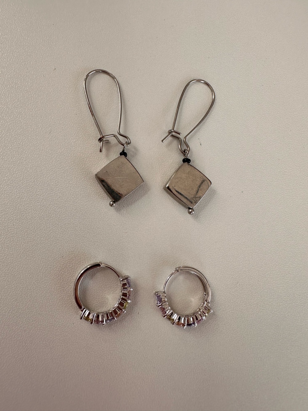 Silver Geometric Drop Earrings by